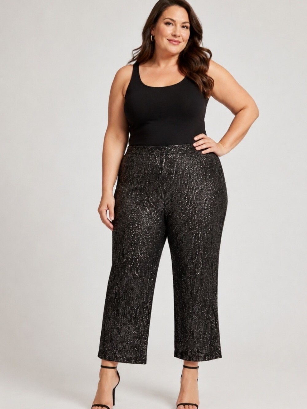 MSK 2X black sequin pants plus size sparkle party holiday evening trousers